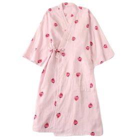 Pink Strawberry Womens Thin Kimono Pajamas Robe Long Loungewear Cotton Khan Steam Cloth