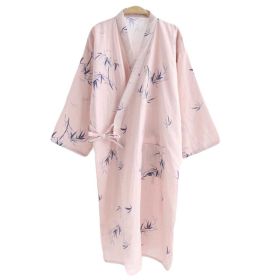 Pink Bamboo Kimono Pajamas Robe Women Long Cotton Khan Steam Spa Wear Yukata