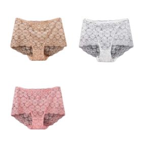 3 Pcs Lace Sexy Bikini Panties Daisy Mesh Underwear Plus Size Boyshorts Panties for Women Pack,Beige White Pink