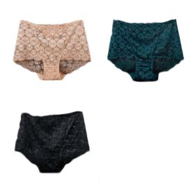 3 Pcs Lace Sexy Bikini Panties Daisy Mesh Underwear Plus Size Boyshorts Panties for Women Pack,Beige Black Green