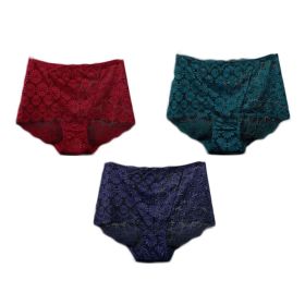 3 Pcs Lace Sexy Bikini Panties Daisy Mesh Underwear Plus Size Boyshorts Panties for Women Pack,Green Wine Red Blue