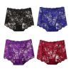 4 Pcs Womens Lace Sexy Bikini Panties Plus Size Boyshorts Panties High Waist Briefs Underwear,Blue Black Purple Wine Red