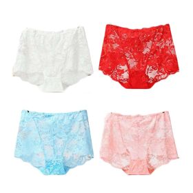 4 Pcs Womens Lace Sexy Bikini Panties Plus Size Boyshorts Panties High Waist Briefs Underwear,White Red Blue Pink