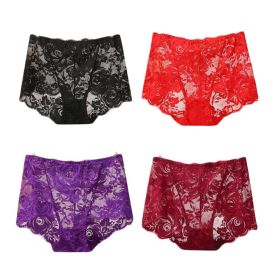 4 Pcs Womens Lace Sexy Bikini Panties Plus Size Boyshorts Panties High Waist Briefs Underwear,Black Red Purple Wine Red