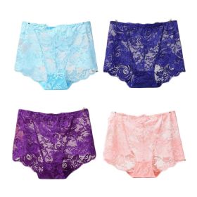 4 Pcs Womens Lace Sexy Bikini Panties Plus Size Boyshorts Panties High Waist Briefs Underwear,Blue Royal Blue Purple Pink