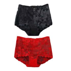 2 Pcs Flower Mesh Women Lace Sexy Bikini Panties Plus Size Boyshorts Panties Underwear,Black Red