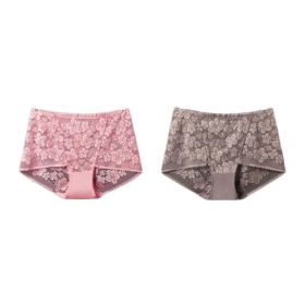 2 Pcs Women Lace Sexy Bikini Panties Pack Flower Mesh Underwear Plus Size Boyshorts Panties,Pink Khaki
