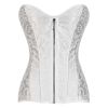Women Jacquard Bridal Corset Top Boned Lace-Up Overbust Bustier Lingerie, White