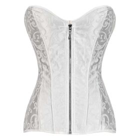 Women Jacquard Bridal Corset Top Boned Lace-Up Overbust Bustier Lingerie, White