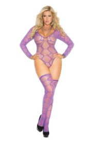 Long Sleeve Teddy With Thigh High Stockings Purple Queen