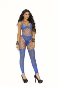 Opaque &amp; Net Footless Bodystocking Blue O/S