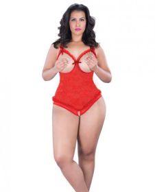 Lace Open Cup Crotchless Teddy Red One Size Queen