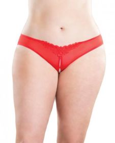 Crotchless Thong Panty with Pearls Red 1X/2X