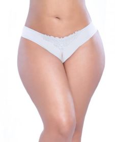 Crotchless Thong with Pearls White 1X/2X
