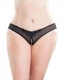 Crotchless Thong with Pearls Black 1X/2X