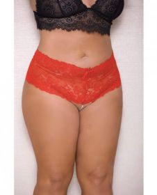 Lace, Pearl Boyshorts Satin Bow Accents Red 3X/4X