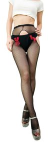 Blancho SE-2036 Sexy Black Sheer Mesh Thigh Highs With Red Bow - Black - Medium