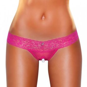 Crotchless Panties Pearl Beads Hot Pink M/L