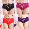 4 Pcs Womens Lace Stretch Sexy Bikini Panties Peony Embroidery Full Briefs Underwear,Red Black Purple Fuchsia