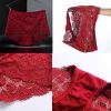 3 Pcs Lace Sexy Bikini Panties Daisy Mesh Underwear Plus Size Boyshorts Panties for Women Pack,Red Purplish Grey Wine Red