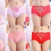 4 Pcs Womens Lace Stretch Sexy Bikini Panties Peony Embroidery Full Briefs Underwear,Red Pink Watermelon Red Peach