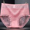 3 Pcs Lace Sexy Bikini Panties Rose Mesh Underwear High Waist Plus Size Panties for Women Pack,Wine Red Purple Beige