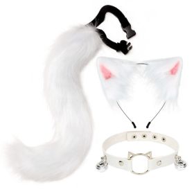 Ear Cat Tail Set Hair Hoop (Color: White)