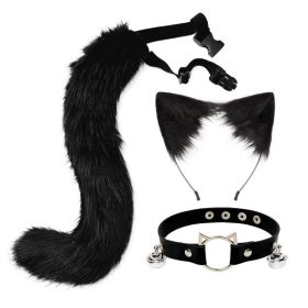 Ear Cat Tail Set Hair Hoop (Color: black)