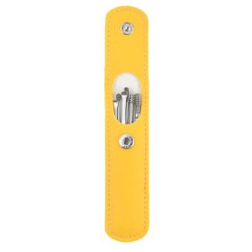 Stainless Steel Ear Pick Leather Suit 6-piece Set (Option: Yellow Leather Case Packaging)