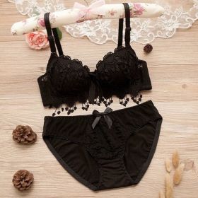 Thin Lace Push Up Adjustable Bra Set (Option: Black-70A)