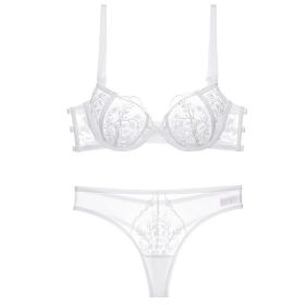 Lace Embroidered Thin Cup Push Up Comfort Bra Underwear Set (Option: White-70B)