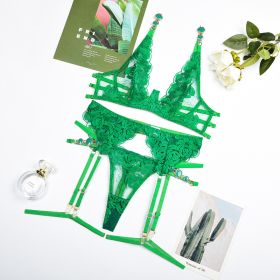 European And American Style Embroidered Bra Vintage Gem Sexy Push-up Underwear (Option: Green-S)