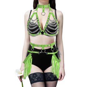Sexy Fashion Leather Body Chains Suit Leather Tassel Belt Belt Integrated Strap (Option: green-One size)