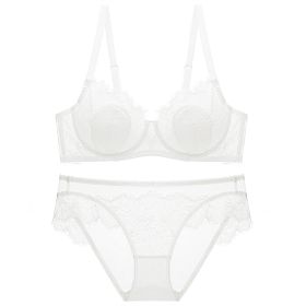 Lace Thin Transparent Bra Women's Underwear Plus Size Suit (Option: White-70A)
