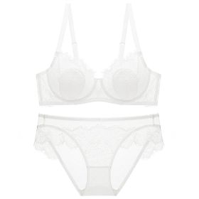 Lace Thin Transparent Bra Women's Underwear Plus Size Suit (Option: White-70A)