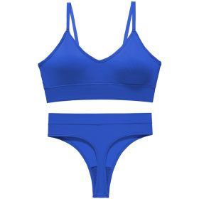 Women's Fashion Simple Wireless Spaghetti Strap Bra Shorts Suit (Option: Royal Blue-L)