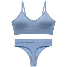 Women's Fashion Simple Wireless Spaghetti Strap Bra Shorts Suit (Option: Light Blue-L)