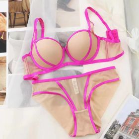 Contrast Color Lace-up Adjustable Underwear Set (Option: Rose Red-75B)