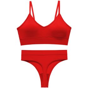 Women's Fashion Simple Wireless Spaghetti Strap Bra Shorts Suit (Option: Red-L)