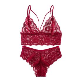 European And American Style Ultra-thin Lingerie Set (Option: 8027 Purplish Red-S)