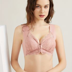 Super Soft & Comfortable Front Close Bra, Elegant Lace Wireless Push Up Bra, Mother's Day Gift, Women's Lingerie & Underwear (Color: Pink, size: M)