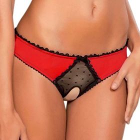 Panties Women Open Crotch Mesh Sexy Bowknot Hallow Out Erotic Lingerie Low Waist Crotchless Panties Women panties for sex (Color: Red, size: S)