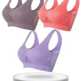 3 Pcs Breathable Solid Eyelet Mesh Hole Vest Sports Bras, Plus Size Non-steel Running Yoga Bras, Women's Lingerie & Underwear (Color: Multicolor, size: XXL)