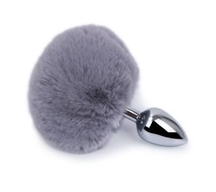 Detachable Anal Plug Real Bunny tail Smooth Touch Metal Butt Plug Tail Erotic BDSM Sex Toys for Woman Couples Adult Games (Color: grey)
