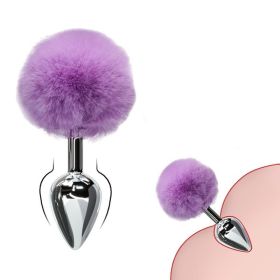 Detachable Anal Plug Real Bunny tail Smooth Touch Metal Butt Plug Tail Erotic BDSM Sex Toys for Woman Couples Adult Games (Color: purple)