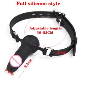 Full Silicone Double-Ended Open Mouth Gag Dildo Oral Fixation Strap On Slave Sex Toys Penis Plug Harness Bdsm Bondage For Couple (Color: 1)