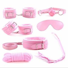 SM Bondage Restraint Set Sex Handcuffs Whip Anal Beads Butt Plug Anal Plug Bullet Vibrator Sex Toys for Woman Adult S&M Fetish (Color: PU-Pink-7pcs)