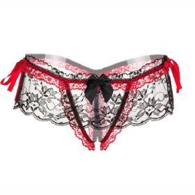 Sexy Lingerie Crotchless Women's Panties Lace Bowknot G-strings Thongs Temptation Erotic Women Underwear Intimate Underpant (Color: 58--red)