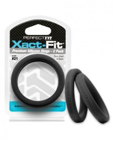 Perfect Fit Xact-Fit #21 2 Pack Black Cock Rings (SKU: TCN-PF-CR-84B)