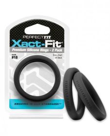 Perfect Fit Xact-Fit #18 2 Pack Black Cock Rings (SKU: TCN-PF-CR-81B)